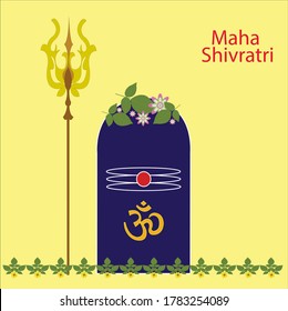Indian festival Mahashivaratri celebration of Lord Shiva the divine supreme Shva lingam in deep blue color trident on yellow background