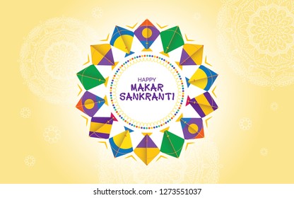 Indian Festival Makar Sankranti Background Template with Kites