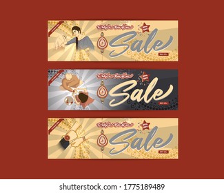 Indian festival offer banner /greeting background concept for raksha bandhan with brother sister, sacred love band on beautiful geometrical backdrop, written text means rakhi