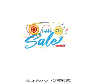 Indian festival offer banner /greeting background concept for raksha bandhan with brother sister, sacred love band on beautiful geometrical backdrop, written text means rakhi