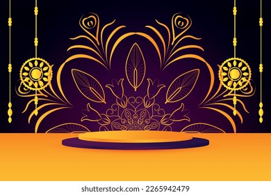 Indian festival raksha bandhan purple background with mandala. 3d podium for product demonstration. Vector illustration