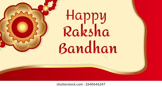 Indian festival Raksha Bandhan (Rakhi) vector illustration red background happy sacred bandages Rakhi protection brother sister sweets talisman amulet gold string ritual wish