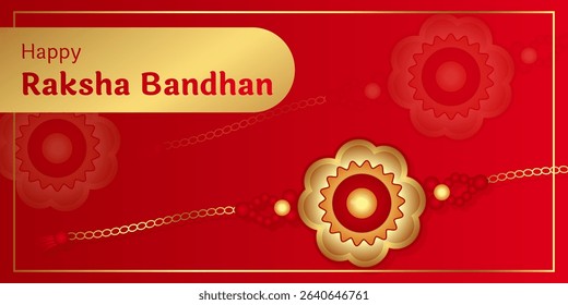 Indian festival Raksha Bandhan (Rakhi) vector illustration red background happy sacred bandages Rakhi protection brother sister sweets talisman amulet gold string ritual wish