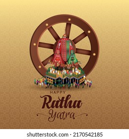 Indian festival Ratha Yatra of Lord Jagannath, Balabhadra and Subhadra on Chariot with people. vector illustration design