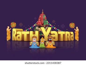 Indian festival Ratha Yatra of Lord Jagannath, Balabhadra and Subhadra on Chariot with people. abstract vector illustration design	
