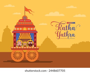 indian festival Ratha Yatra of Lord Jagannath, Balabhadra and Subhadra on Chariot. Greeting design with vector illustration.