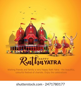 Indian festival Ratha Yatra of Lord Jagannath, Balabhadra and Subhadra on Chariot with people. new abstract vector illustration design