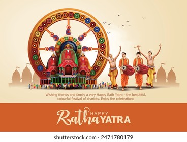 Indisches Fest Ratha Yatra von Lord Jagannath, Balabhadra und Subhadra auf Chariot mit Menschen. neue abstrakte Vektorillustration Design