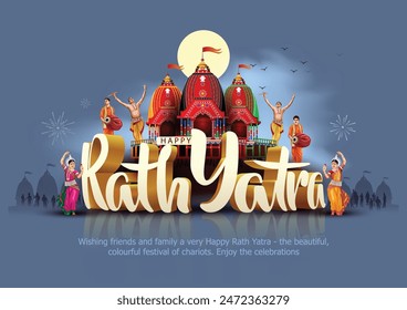 Festival indio Ratha Yatra del dios Señor Jagannath, Balabhadra y Subhadra en el carro con la gente. nuevo diseño de Ilustración vectorial abstracta