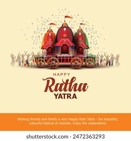 Festival indio Ratha Yatra de Lord Jagannath, Balabhadra y Subhadra en el carro con la gente. nuevo diseño de Ilustración vectorial abstracta