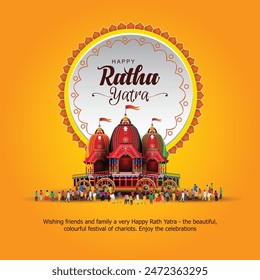 Indian festival Ratha Yatra of Lord Jagannath, Balabhadra and Subhadra on Chariot with people. new abstract vector illustration design