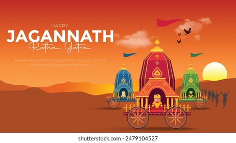 Indian festival Ratha Yatra of Lord Jagannath, Balabhadra and Subhadra on Chariot with people. new abstract vector illustration design.