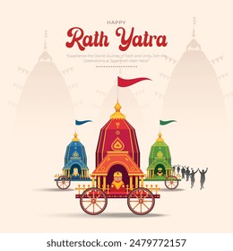 Festival indio Ratha Yatra de Lord Jagannath, Balabhadra y Subhadra en el carro con la gente. nuevo diseño de Ilustración vectorial abstracta.