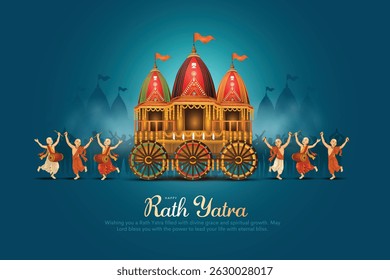 Indian festival Ratha Yatra of Lord Jagannath, Balabhadra and Subhadra on Chariot with people. abstract vector illustration design	