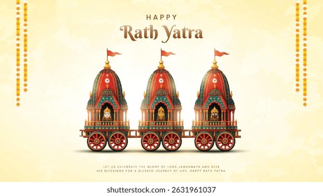 Festival indiano Ratha Yatra do Senhor Jagannath, Balabhadra e Subhadra em Chariot com pessoas. novo design de ilustração vetorial abstrato.  Rath Yatra Lord Jagannath festival Fundo de férias.