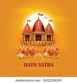 Indian festival Ratha Yatra of Lord Jagannath on Chariot with people dancing. abstract vector illustration design	