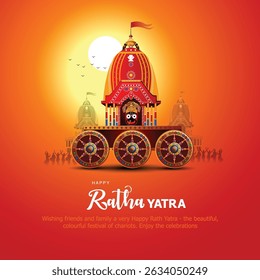 Indian festival Ratha Yatra of Lord god Jagannath, Balabhadra and Subhadra on Chariot with people. new abstract vector illustration design