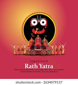 Indian festival Ratha Yatra of Lord god Jagannath, Balabhadra and Subhadra on Chariot with people. new abstract vector illustration design