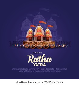 Indian festival Ratha Yatra of Lord god Jagannath, Balabhadra and Subhadra on Chariot with people. new abstract vector illustration design