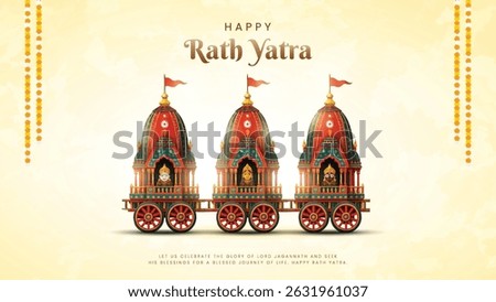Indian festival Ratha Yatra of Lord Jagannath, Balabhadra and Subhadra on Chariot with people. new abstract vector illustration design.  Rath Yatra Lord Jagannath festival Holiday background.
