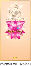 Indian festival with text Vesak Day means Vesak Day, illustration is showing Buddha seating on lotus and absorbed in meditation position with background of  beautiful geometrical pattern