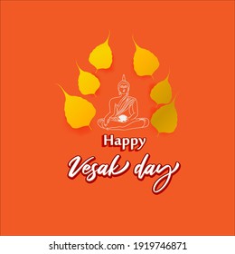 Indian festival with text Vesak Day means Vesak Day, illustration is showing Buddha seating on lotus and absorbed in meditation position with  beautiful abstract background  geometrical pattern