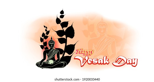 Indian festival with text Vesak Day means Vesak Day, illustration is showing Buddha seating and absorbed in meditation position