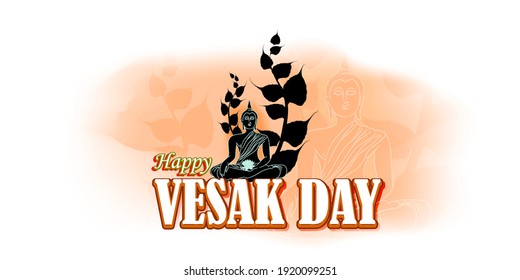 Indian festival with text Vesak Day means Vesak Day, illustration is showing Buddha seating and absorbed in meditation position