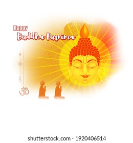Indian festival with text Vesak Day means Vesak Day, illustration is showing Buddha seating and absorbed in meditation position