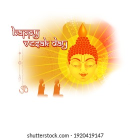 Indian festival with text Vesak Day means Vesak Day, illustration is showing Buddha seating and absorbed in meditation position