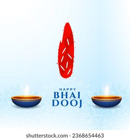 indian festive bhai dooj event background with oil diya and tilak design vector. Translation: Bhai dooj, it is a festival where bhai means brother and dooj means second day after new moon
