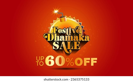Indian Festive dhamaka sale up to 60% off typography. Sale, offer and promotional advertising Logo and design background. svg