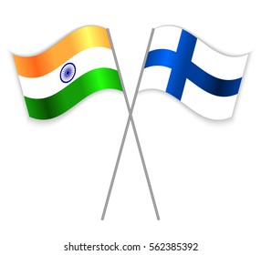 Indian and Finnish crossed flags. India combined with Finland isolated on white. Language learning, international business or travel concept.