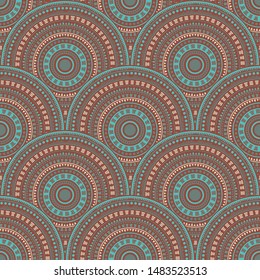 Indian fish scale tile design vector seamless pattern. Ethnic motifs contemporary repeating scallops. Eastern asian ethnic mandala shapes seamless geometric motifs pattern.