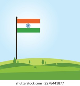 Indian Flag Background Landscape, freedom, Peace, school, August 15, January 26, Green Landscape, Shaheed Diwas, matyrs Day Vector Template