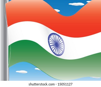 Indian Flag Blowing on Chrome Pole Vector