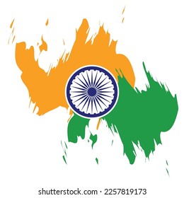 Indian flag brush stroke splash of tricolour orange saffron green white with Ashoka Chakra 