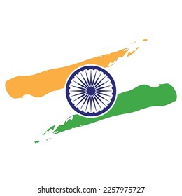 Indian flag brush stroke splash of tricolour orange saffron green white with Ashoka Chakra 