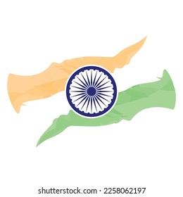 Indian flag brush stroke splash of tricolour orange saffron green white with Ashoka Chakra 