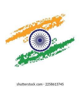 Indian flag brush stroke splash of tricolour orange saffron green white with Ashoka Chakra 