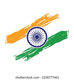 Indian flag brush stroke splash of tricolour orange saffron green white with Ashoka Chakra 