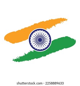 Indian flag brush stroke splash of tricolour orange saffron green white with Ashoka Chakra 