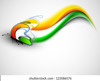 Indian flag color creative wave background with butterfly. EPS 10.