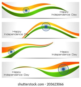 Indian Flag Colorful Wave Set Of Collection Headers And Banner Vector Illustration