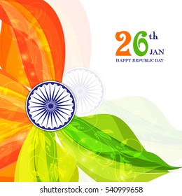 Indian Flag Colors abstract floral background with Ashoka Wheel. Elegant Poster, Banner design for Republic Day celebration.