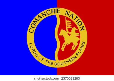 Bandera india Ilustración vectorial de la tribu Comanche aislada en el fondo. Símbolo de pueblo nativo en Estados Unidos. Emblema indígena Comanche. Cartel de reserva en Estados Unidos. 