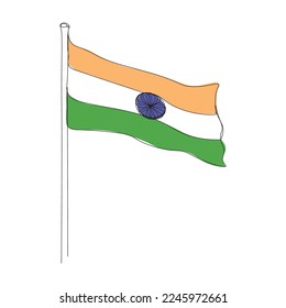 Indian  flag continuous line art. independence, republic day and national event concept design. modern style  minimal art. one line drawing tricolor background.