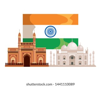 indian flag country with palaces buildings