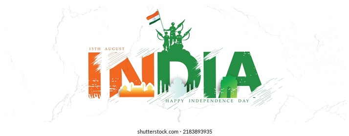 Indian flag design with Ashoka wheel and hand typography for independence day.