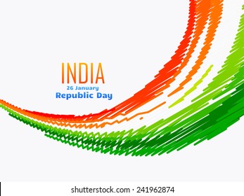 indian flag design in wave style with scribble effects